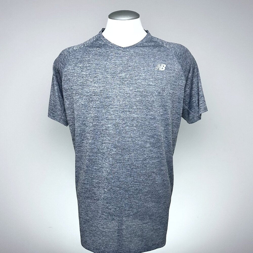 New Balance Running V-Neck Tee XL Grey Heather Performance Blend Athletic